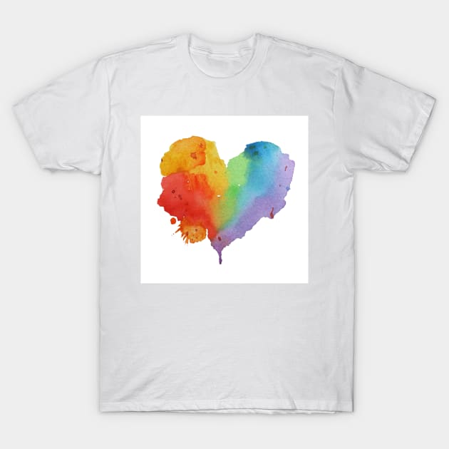 Rainbow Heart white background T-Shirt by InkySwallows